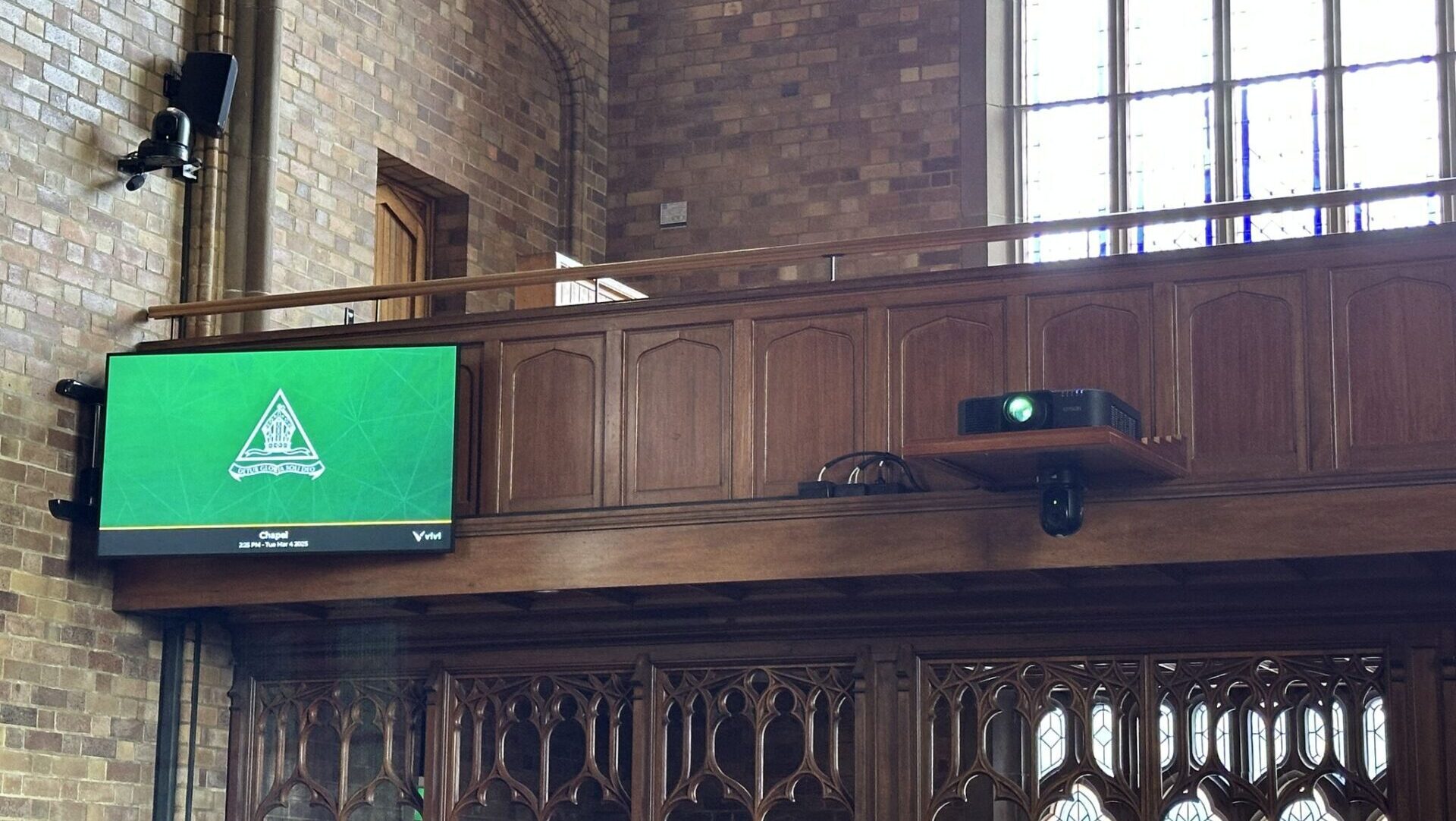 High brightness data projector in school chapel
